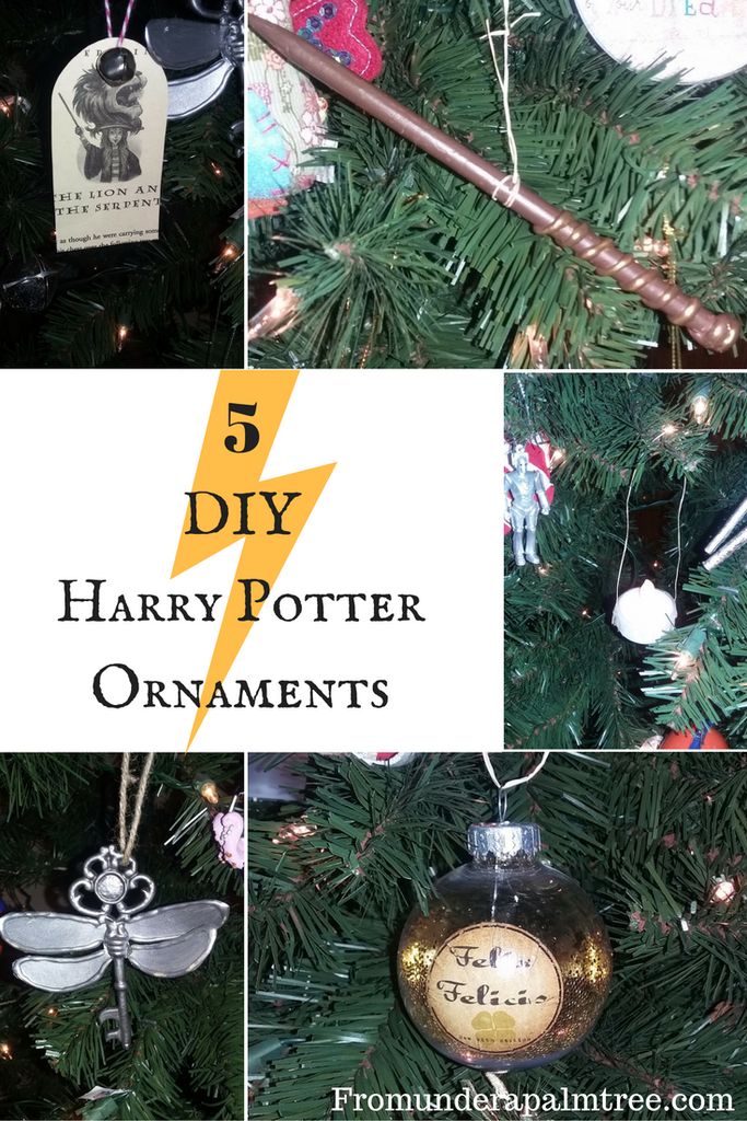 harry potter ornaments are hanging on the christmas tree