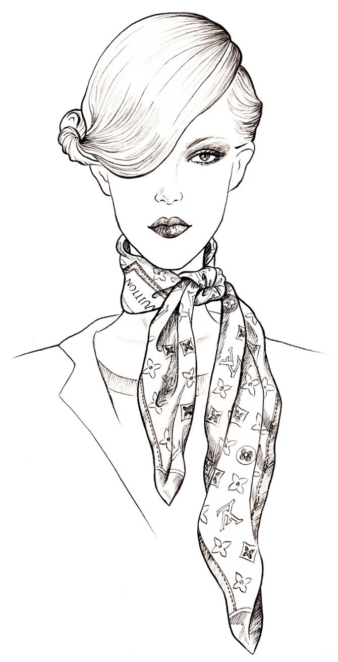 a drawing of a woman wearing a scarf