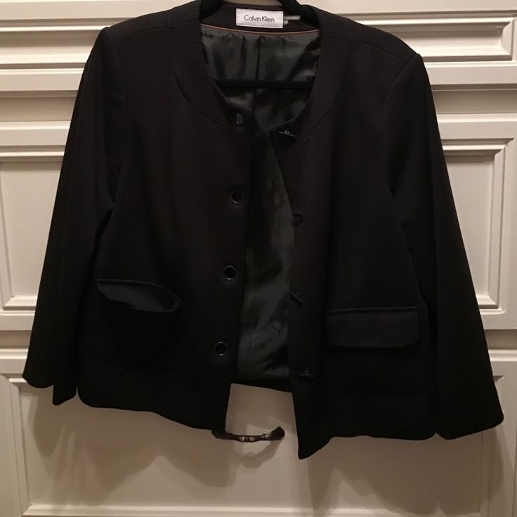 Never Worn. Perfect Condition. Elegant Calvin Klein Winter Blazer, Calvin Klein Outerwear With Buttons For Spring, Calvin Klein Spring Outerwear With Buttons, Calvin Klein Buttoned Outerwear For Spring, Black Career Blazer For Spring, Calvin Klein Black Spring Outerwear, Calvin Klein Fall Career Blazer, Calvin Klein Career Blazer For Fall, Elegant Calvin Klein Outerwear With Button Closure