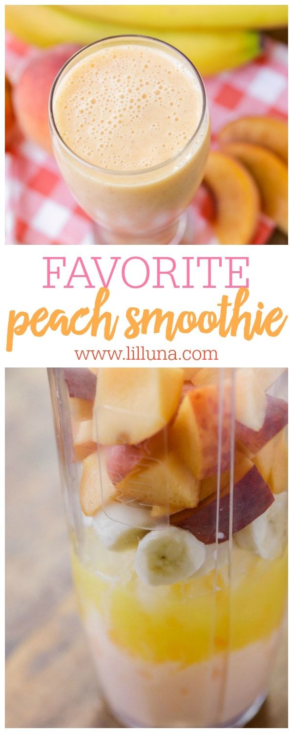 this smoothie is made with peaches, bananas and pineapple in a blender