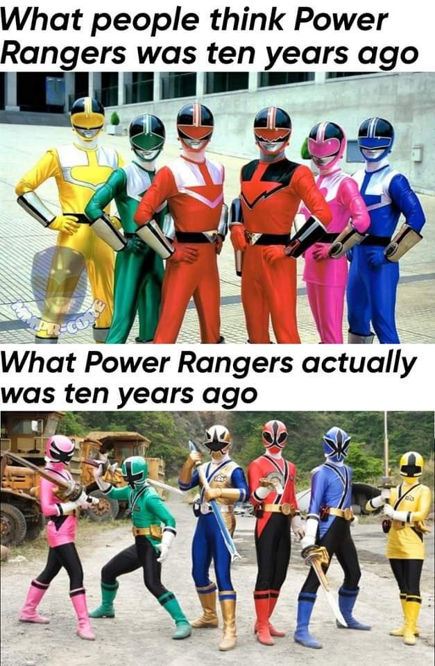 the power rangers are wearing different colored uniforms