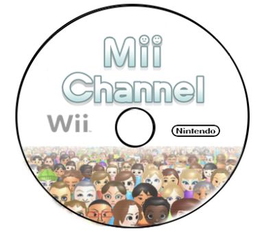 the dvd cover for mii channel, with many people in front and behind it