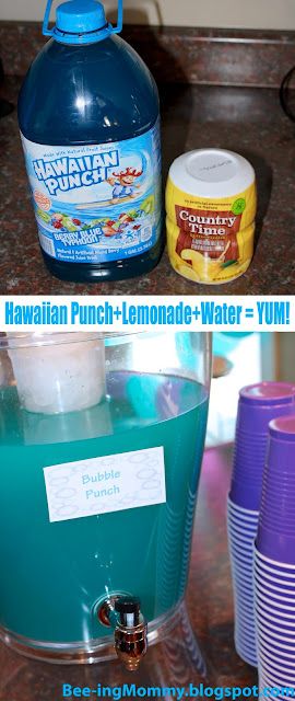 there are two different types of water bottles on the counter and one is labeled hawaiian punch lemonade - water yum