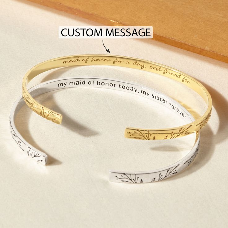 Chic Gold & Silver Personalized Name Bracelets for Women - Custom Engraved, Adjustable Size - Ideal Gift for Her, Exquisite Jewelry Discover the ultimate expression of elegance with our personalized name bracelets, available in gold, silver, and rose gold. Each piece is expertly engraved with your chosen name or meaningful text, making it not just a piece of jewelry but a token of love and memory. Whether it's for a special someone or a treat for yourself, these bracelets are versatile, durable, Customized Bracelets, Personalized Wedding Rings, Customised Bracelets, Engraved Wedding Rings, Puzzle Jewelry, Bracelet Quotes, Bracelets Silver, Fingerprint Jewelry, Infinity Jewelry