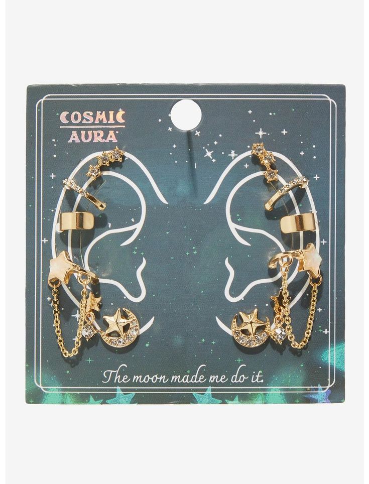 Cosmic Aura Celestial Earring Set | Hot Topic Hot Topic Accessories, Celestial Gold Dangle Cartilage Earrings, Hot Topic Earrings, Cosmic Aura, Celestial Earring, Ear Party, Acrylic Set, Accessories Jewelry Earrings, Show Off