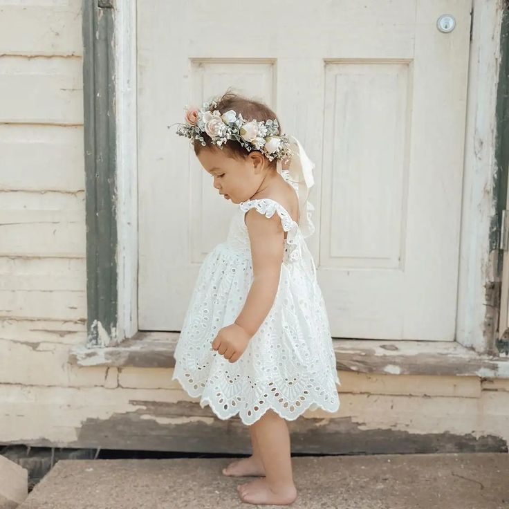 Flower girl dress for Baby Bridesmaid Beach Boho Wedding outfit Summer 1st birthday party Toddler Baptism white cotton gown 1-5Y - AliExpress 1501 Boho Wedding Outfit, Summer 1st Birthday, White Birthday Dress, Beach Flower Girls, Beach Wedding White, Cotton Gowns, Dress For Baby, Fairy Hair