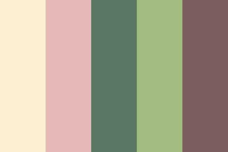 the color scheme for this wallpaper is green, pink and beige with neutral tones