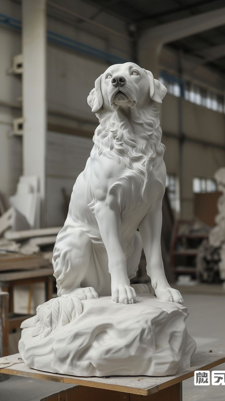 White Marble Labrador Sculpture in Studio Giant Props, Cinematic Art, Labrador Art, Inspirational Digital Art, Stone Ideas, Bust Sculpture, Pop Art Portraits, Dog Sculpture, Cat Statue