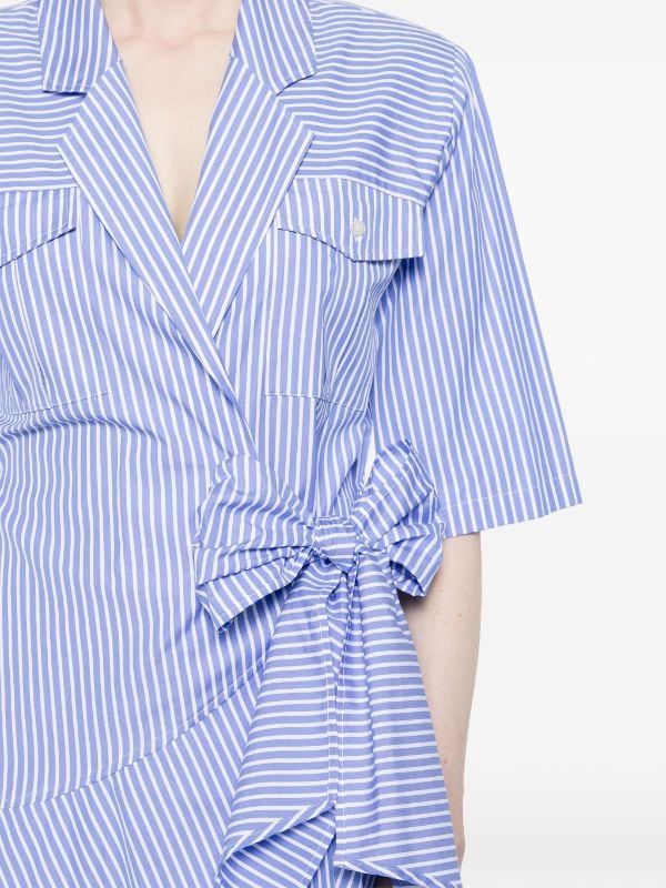 MSGM Wraparound Striped Midi Dress - Farfetch Blue Gingham Dress, Padded Shorts, Striped Shirt Dress, Striped Midi Dress, Cotton Midi Dress, Candy Stripes, Blue Gingham, Green Midi Dress, Gingham Dress