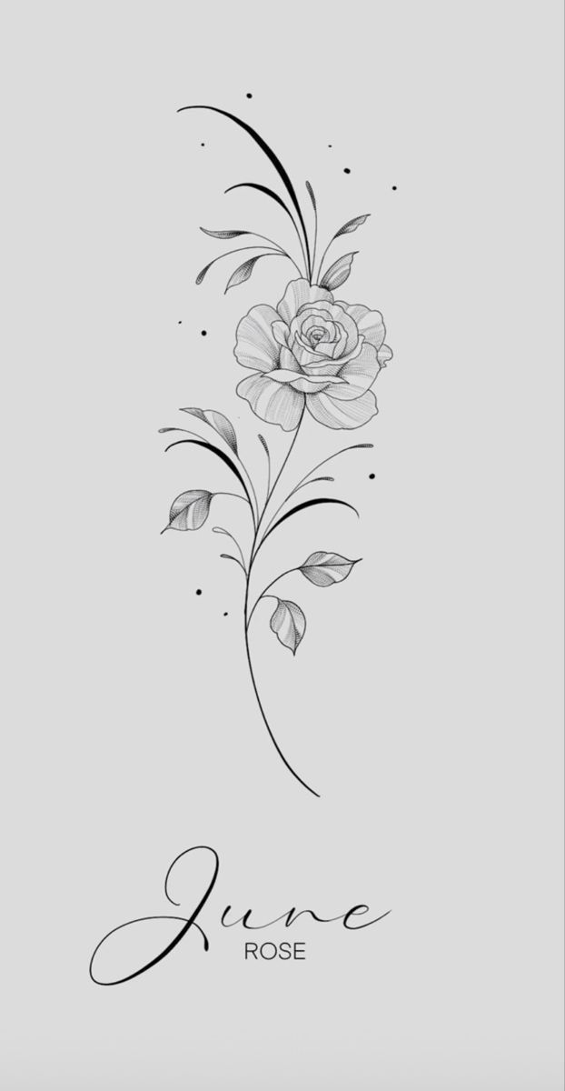 a black and white drawing of flowers on a gray background with the word rose written in cursive writing