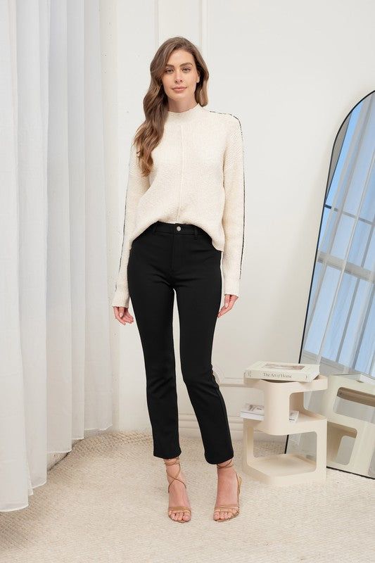 Description: High rise pant Material: 95% Polyester, 5% Spandex High Rise Bottoms For Business Casual In Fall, High-rise Bottoms For Business Casual Fall Season, Mid-rise Elastane Pants For Fall, High Rise Pants For Fall Workwear, Stretch Pants For Business Casual In Fall, Stretch Mid-rise Pants For Winter, High Rise Pants For Business Casual In Fall, Business Casual Mid-rise Stretch Pants, Winter Stretch Straight Leg Bottoms