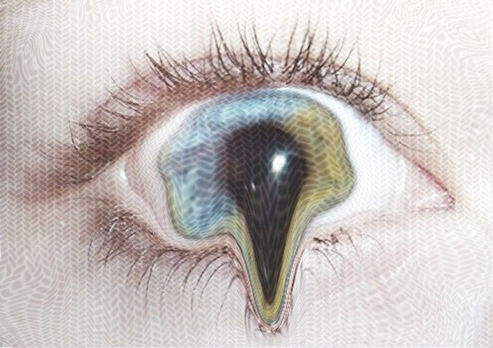 an eye with long eyelashes and a bird's beak is shown in this drawing