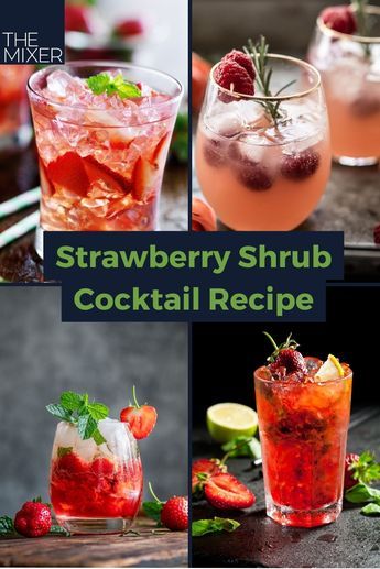 strawberry shrub cocktail recipe collage