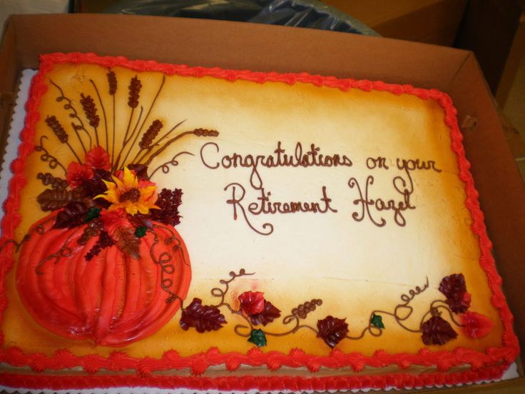 a decorated sheet cake in a box with congratulations on your retirement friend written on it