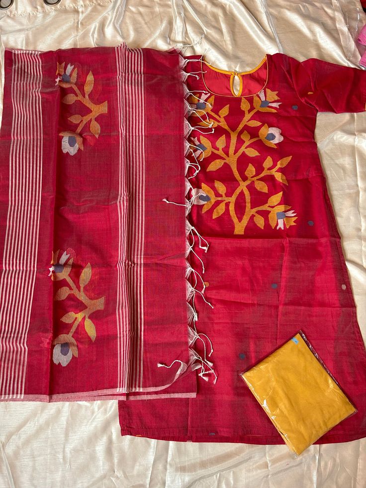 Pure handloom jamdhani dresses fully stitched with legging Fitted Handloom Salwar Kameez For Navratri, Red Handloom Straight Kurta, Red Handloom Kurta, Red Handloom Cotton Silk Sets, Handloom Dress For Diwali, Festival Cotton Handloom Churidar, Festival Handloom Cotton Churidar, Festive Cotton Handloom Churidar, Fitted Handloom Dupatta For Eid