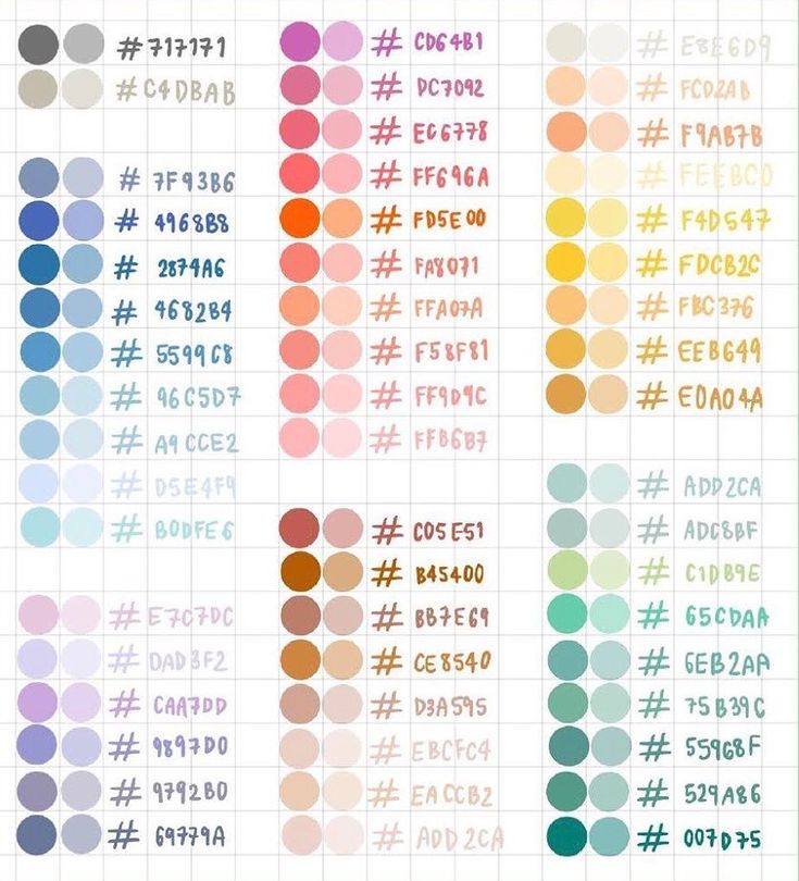 the color chart for each type of paint