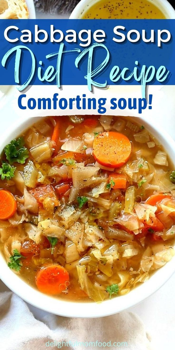 cabbage soup with carrots and celery in a white bowl on a table