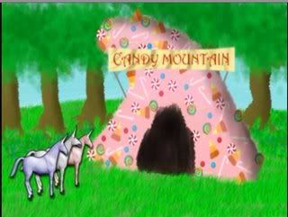 an animated image of some animals in front of a tent with the word mountain on it