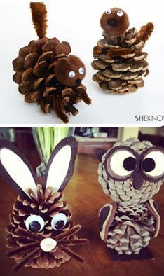 pine cone crafts made to look like animals