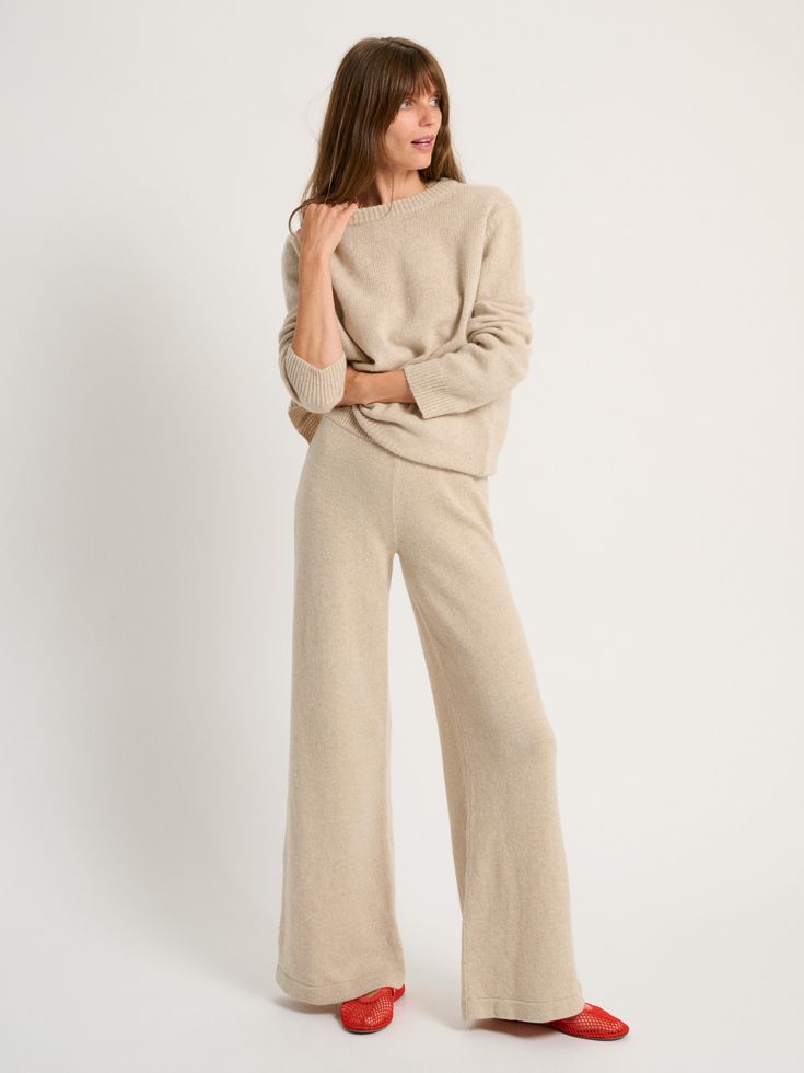 The Zephyra Flare Pants in Cashmere Elegant Cashmere Loungewear Bottoms, Elegant Full Length Cashmere Pants, Elegant Cashmere Pants For Loungewear, Chic Cashmere Pants For Fall, Cashmere Full Length Pants For Fall, Cashmere Full-length Pants For Fall, Full Length Cashmere Pants For Fall, Full-length Cashmere Pants For Fall, Cashmere Pants For Fall