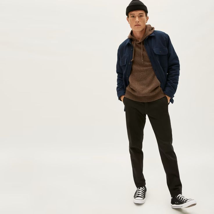 The ReNew Fleece-Lined Heavyweight Overshirt Deep Navy – Everlane Mens Streetwear Winter, Mens College Fashion, Fall Travel Outfit, Flannel Fashion, Mens Fashion Casual Winter, Fall Outfits Men, Men's Casual Style, Mens Fashion Fall, Cool Outfits For Men