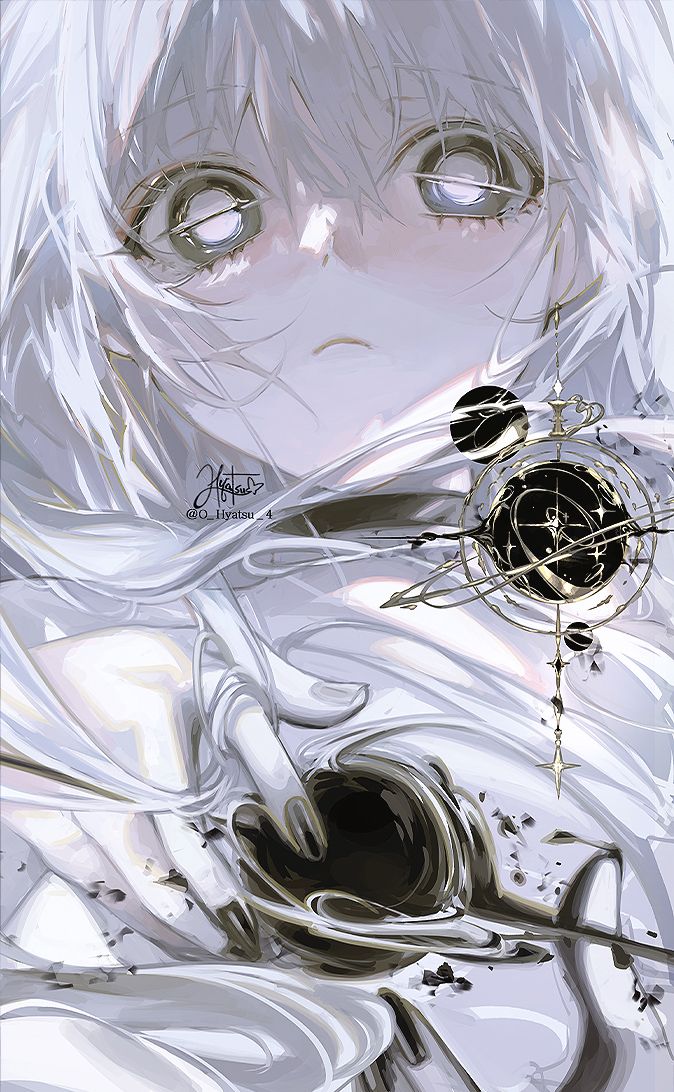 an anime character with white hair and blue eyes