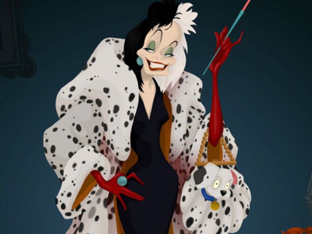 a woman dressed in dalmatian clothing holding a pair of scissors