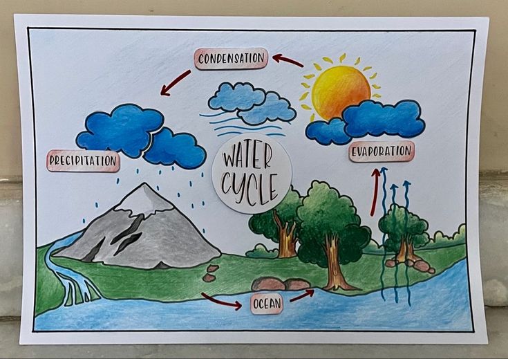 the water cycle is depicted in this drawing