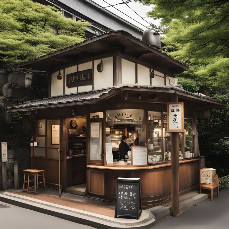 🍂🍂 logomaking #logodesignapp👀 Japanese Cafe Aesthetic Exterior, Boba Store Exterior, Aesthetic Coffee Shop Exterior, Japanese Tea Shop Interior, Japanese Bakery Exterior, Japanese Tea Shop Aesthetic, Chinese Shop Design, Coffee Shop Aesthetic Exterior, Tokyo Cafe Interior