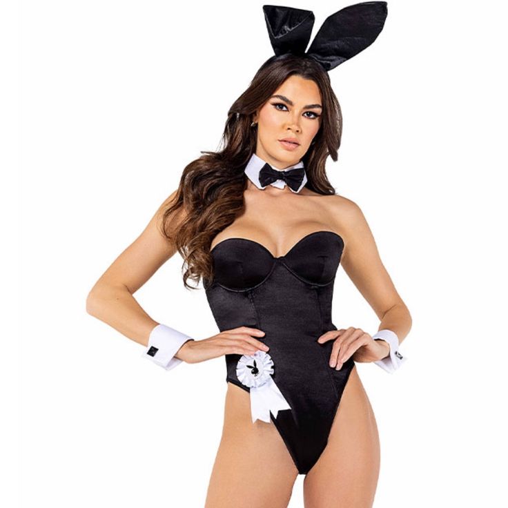 Brand New, Tried On But Never Been Worn Out! Perfect Condition And Still In All The Original Packaging With Every Piece Of The Costume Included. Size Medium. Selling Because It Was A Size Too Big On Me. Black Bunny Ears, Playboy Bunny Costume, Bodysuit Costume, Corset Bodysuit, Black Bunny, Corset Costumes, Strapless Bodysuit, Circus Costume, Curvy Swimwear