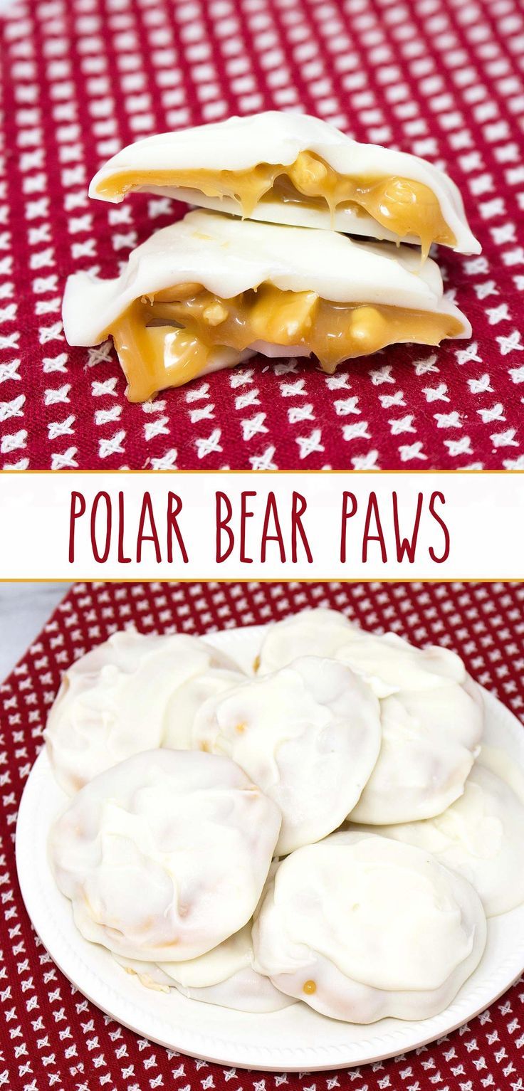 there is a plate with some food on it and the words, polar bear paws