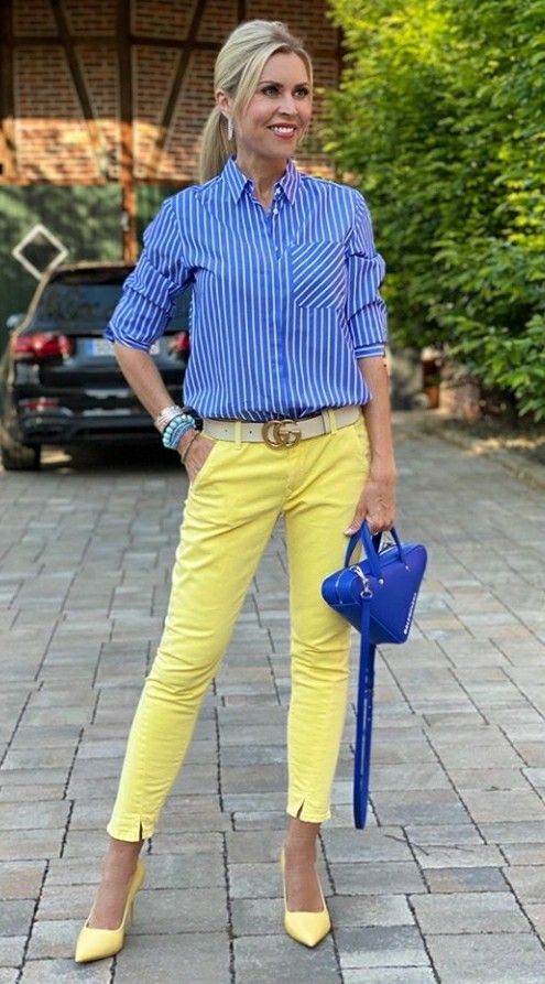 Mode Ab 50, Outfit Informal, Color Combos Outfit, Cute Workout Outfits, Yellow Pants, Office Outfits Women, Yellow Outfit, Casual Work Outfits, Outfit Combinations