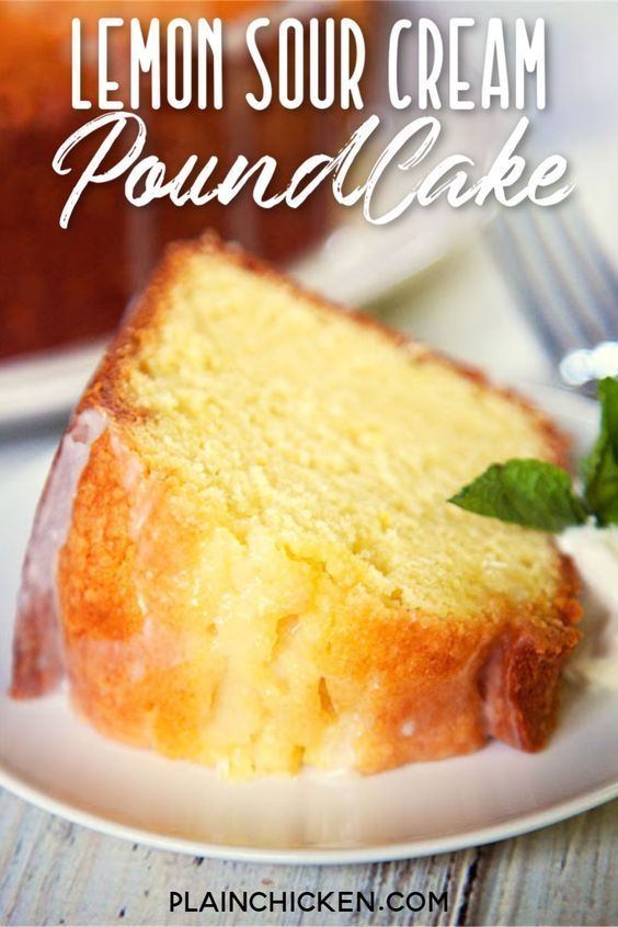 a slice of lemon sour cream pound cake on a plate