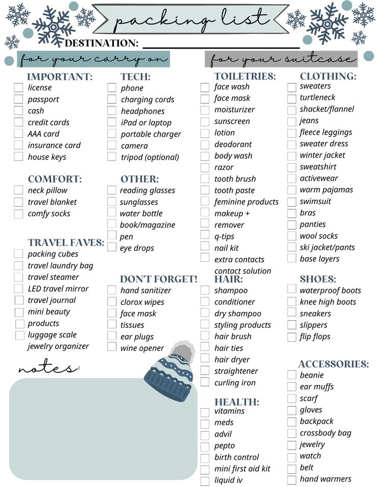 a printable winter bucket list with snowflakes on the top and below it