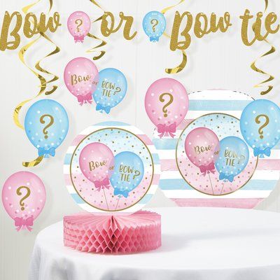 pink and blue balloons with question mark on them