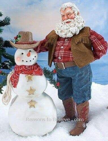 a snowman with a santa clause hat and beard standing next to a christmas tree