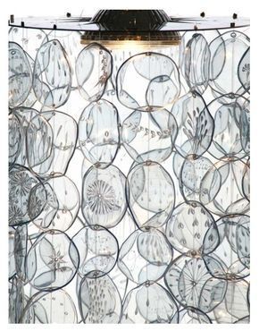 an image of a shower curtain with many circles on the glass and metal rods attached to it