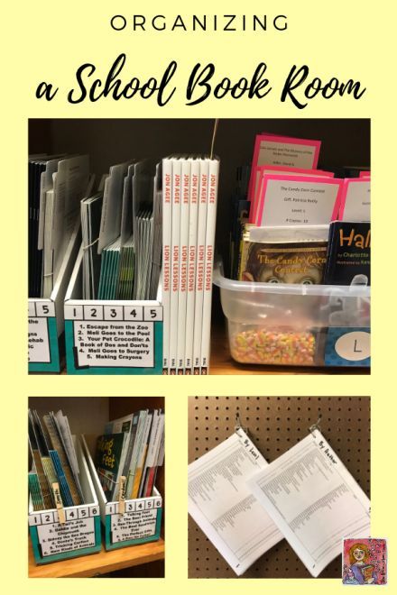 an organized school book room with books and binders