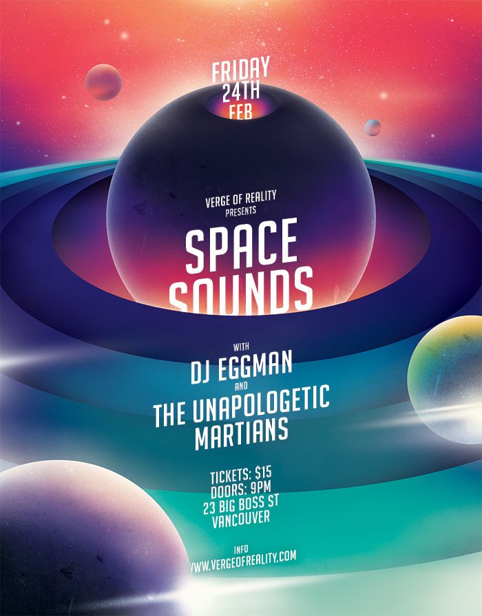 the poster for space sounds with dj egeman and the unapolgictic martians