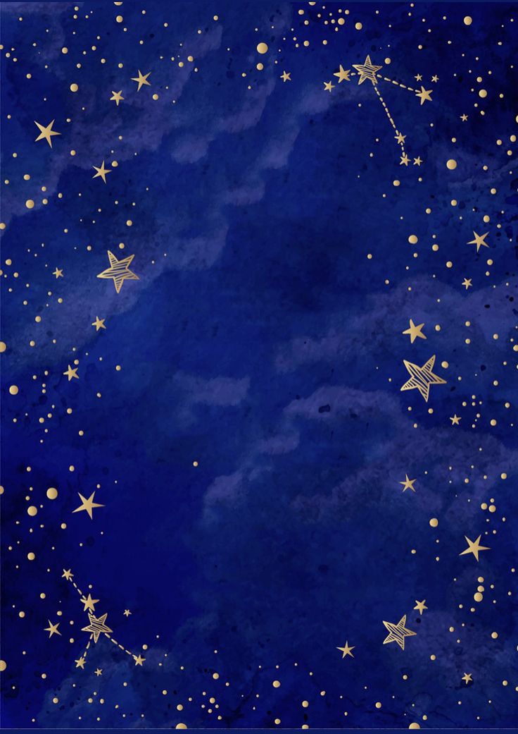 a painting with gold stars in the night sky on blue paper and watercolor paint