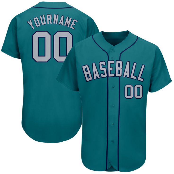 a teal baseball jersey with the name and number on it, that reads'your name