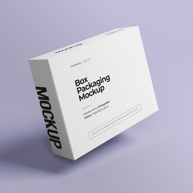 the box packaging mockup is displayed on a purple and white background with black lettering