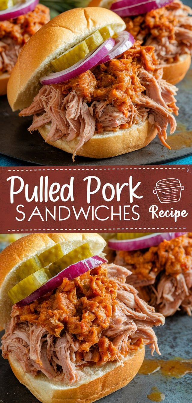 pulled pork sandwiches with pickles and onions