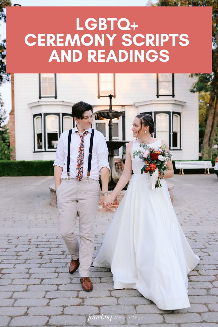 a bride and groom walking in front of a white house