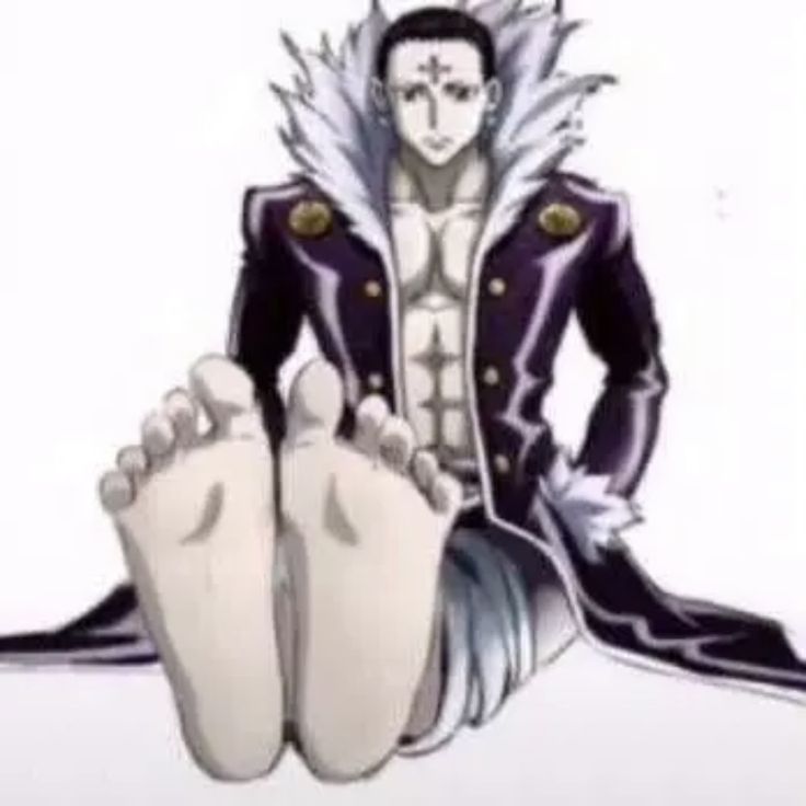 an anime character sitting down with his feet on the ground and one foot in front of him