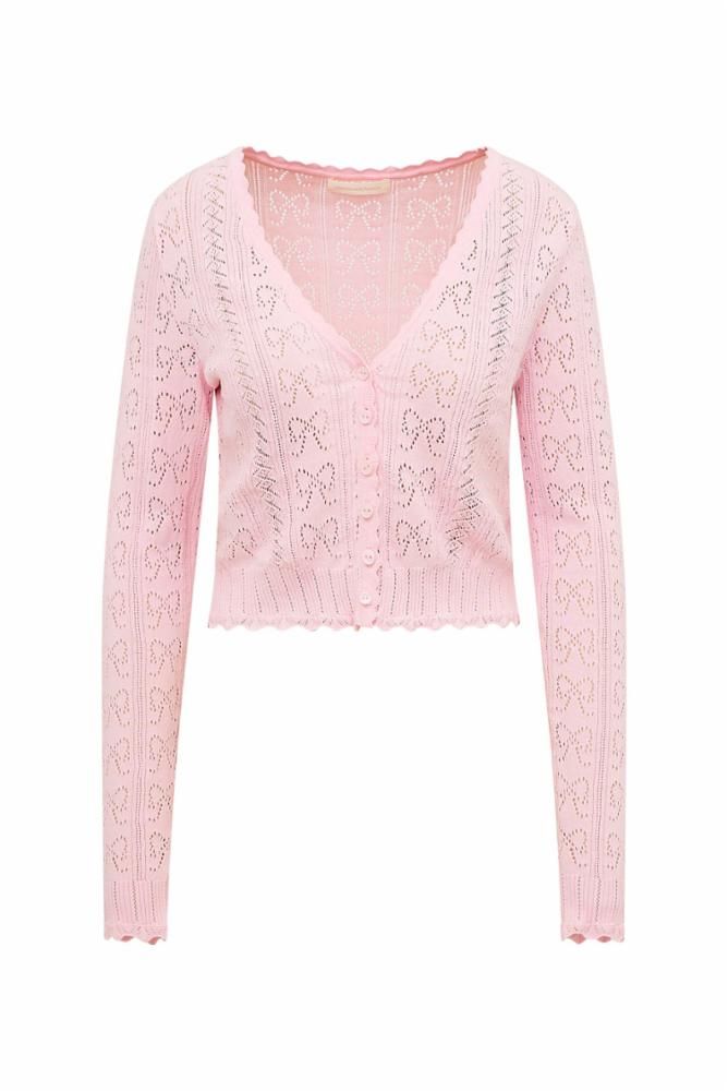 LoveShackFancy Petra Cardigan in Ballerina Pink Ballerina Sweater, Balletcore Cardigan, Loveshackfancy Sweater, Loveshackfancy Cardigan, Luxury Pink Cardigan With Buttons, Luxury Pink Knit Cardigan, Pointelle Cardigan, Pink Ballerina, Cozy Chic