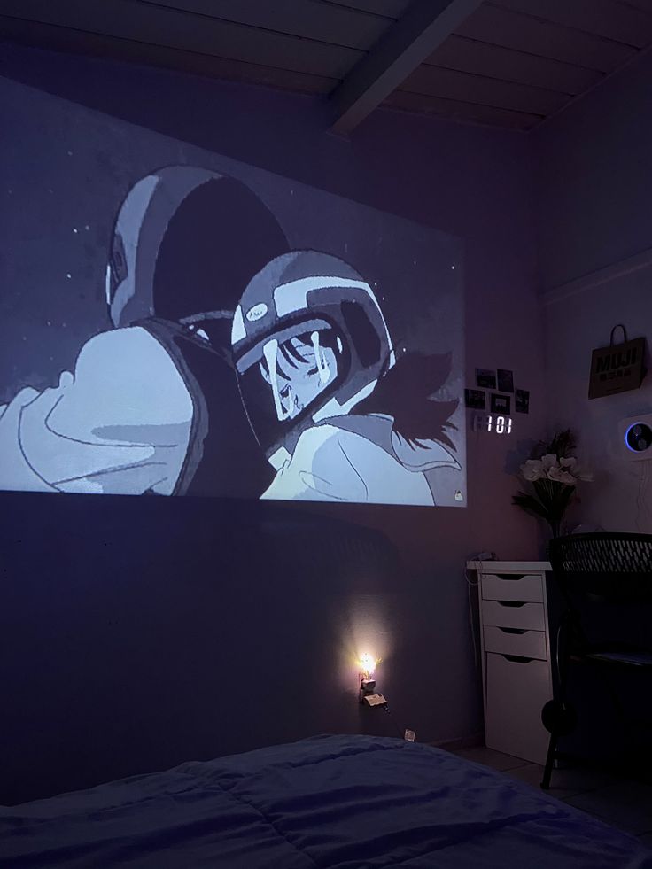 Aesthetic room projector anime kpop kpop room anime room pocket projector Projector Aesthetic Room, Projecter Room Idea, Room With Projector, Projector Aesthetic, Projector Screen Living Room, Tiktok Room Ideas, Projector Room, Wall Projector, Room Projector