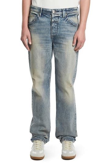 These comfortably broken-in jeans are cut for comfort from soft, low-stretch denim in a relaxed straight-leg fit. Zip fly with button closure Five-pocket style 98% cotton, 2% elastane Machine wash, tumble dry Imported Straight Washed Cotton Jeans, Faded Straight Leg Cotton Jeans, Rugged Cotton Jeans With Standard Cut, Rugged Washed Straight Leg Bottoms, Casual Straight Distressed Jeans, Casual Distressed Straight Hem Jeans, Rugged Relaxed Fit Faded Jeans, Casual Distressed Jeans With Straight Hem, Rugged Light Wash Straight Leg Bottoms