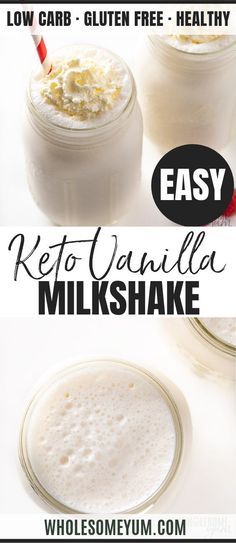 keto vanilla milkshake with text overlay that reads easy keto vanilla milkshake