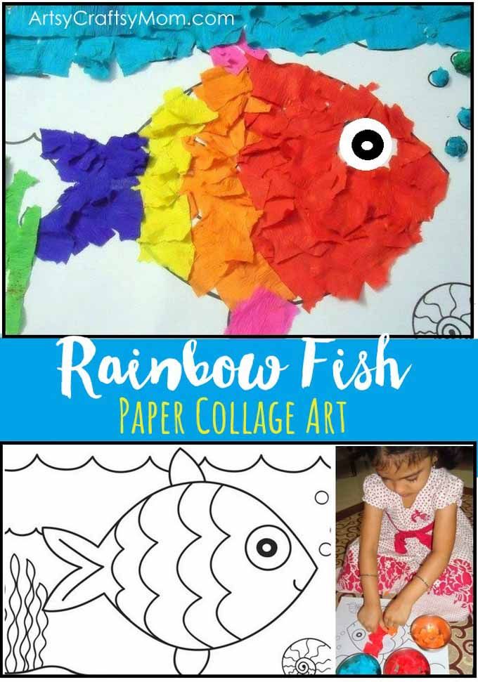 rainbow fish paper collage art project for kids to do with their artwork and crafts